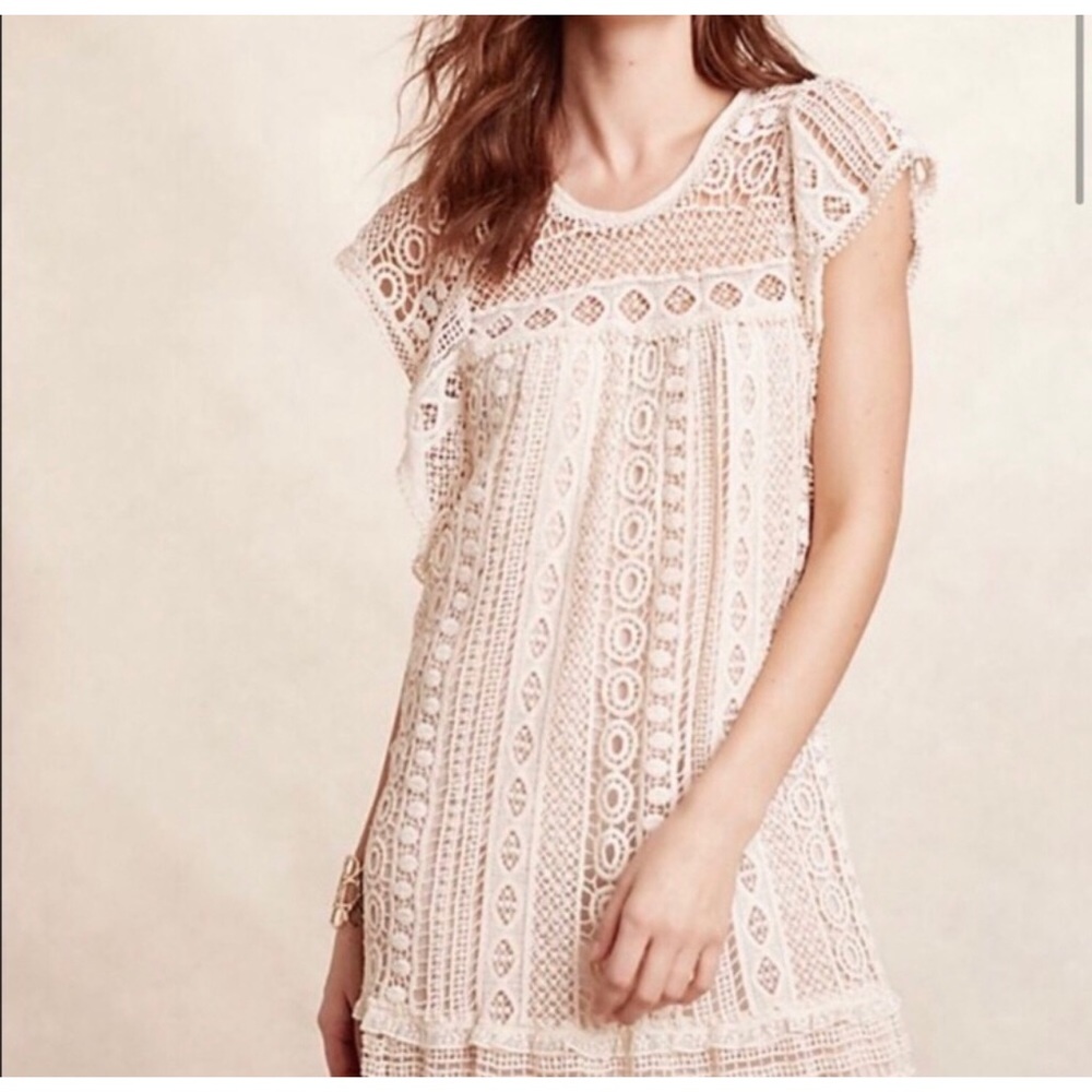 Maeve Anthropologie Ivory Crochet Dress